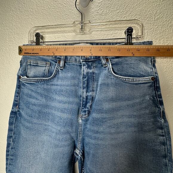 Zara Medium Light Wash Whiskered Raw Hem Mini Flare Leg Midrise Crop Jean 10 - Picture 10 of 12